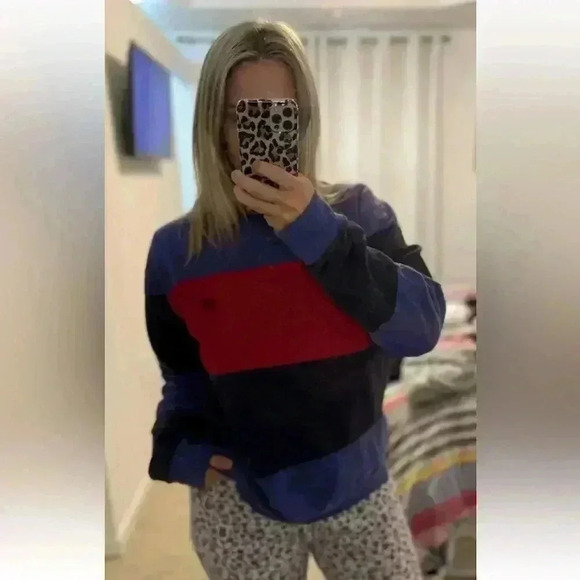 Chaps Men's Size L Color Block Sweatshirt Blue/Navy/Red Crewneck Crest LOGO RL - Picture 14 of 14